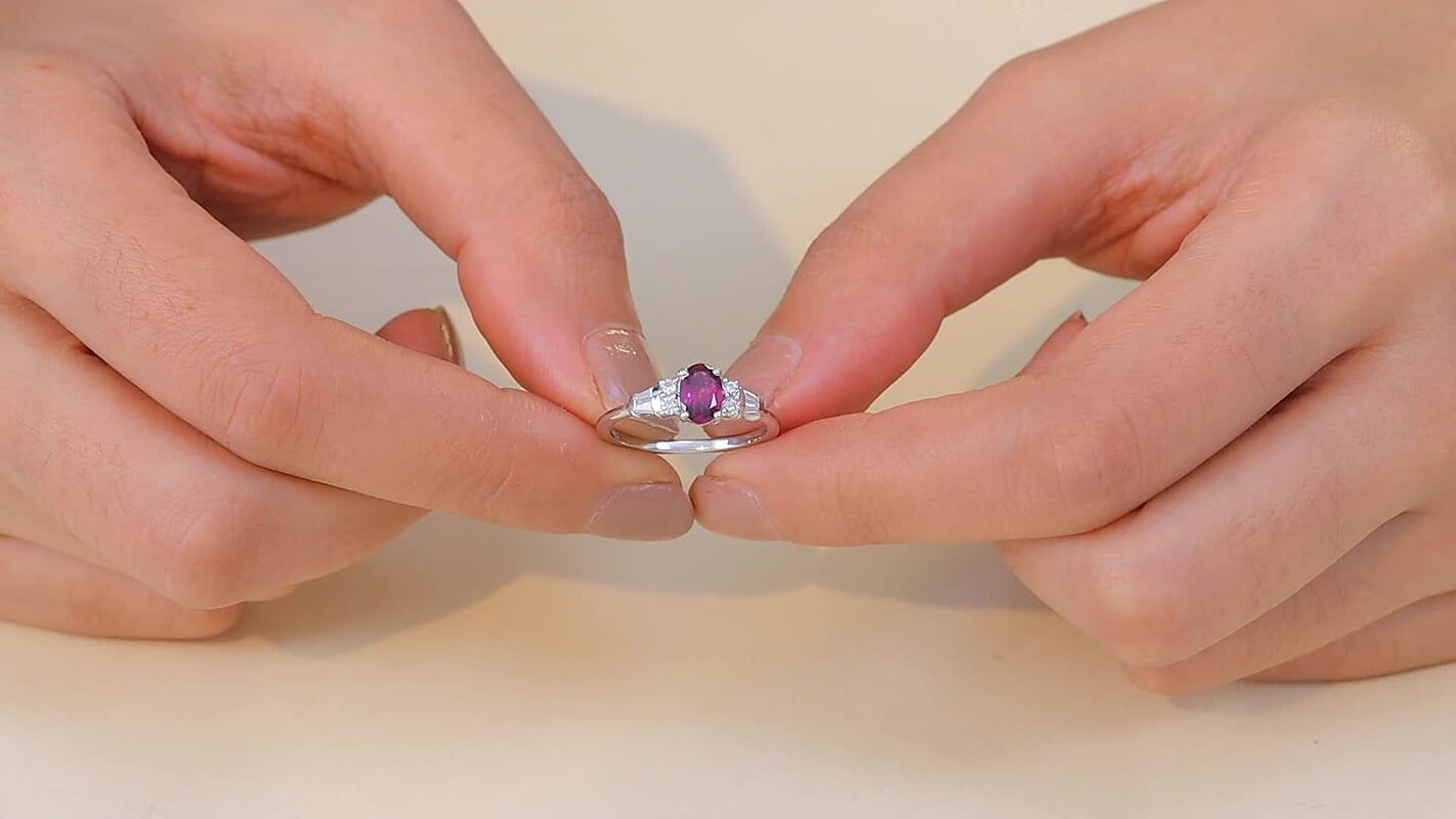 D'Joy Radiant Ember Garnet, Moissanite Ring in Rhodium Over Sterling Silver (Size 10.0) 1.25 ctw