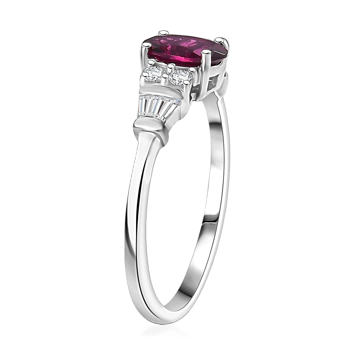 D'Joy Radiant Ember Garnet and Moissanite 1.25 ctw Ring in Rhodium Over Sterling Silver (Size 5.0) image number 3