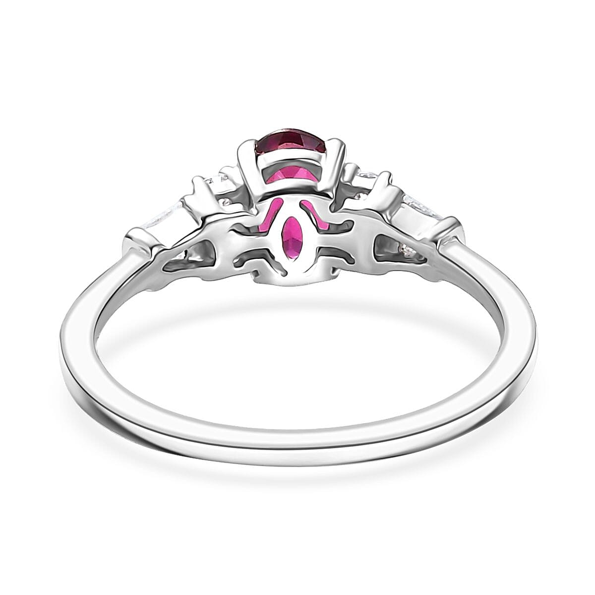 D'Joy Radiant Ember Garnet and Moissanite 1.25 ctw Ring in Rhodium Over Sterling Silver (Size 5.0) image number 4