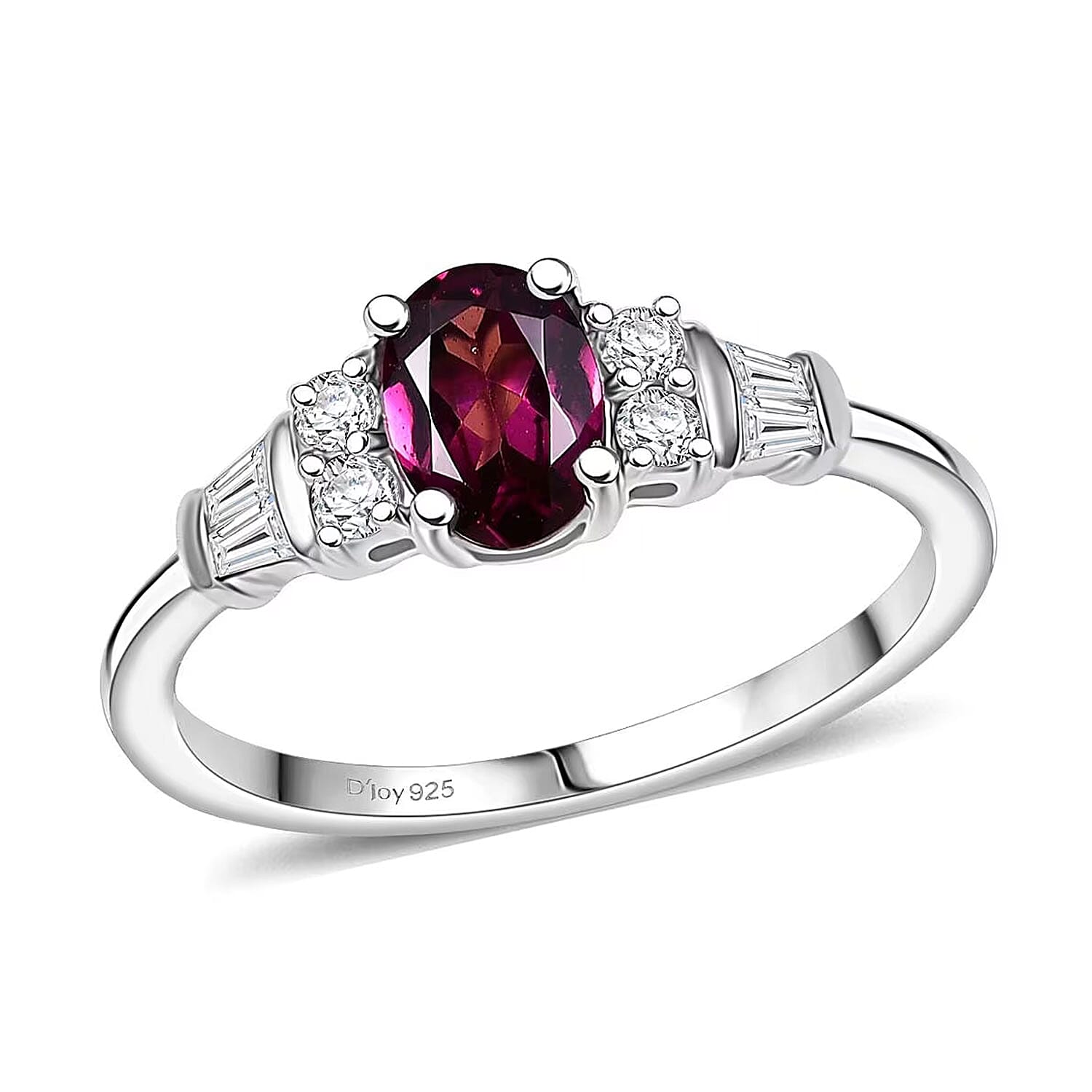 D'Joy Radiant Ember Garnet and Moissanite 1.25 ctw Ring in Rhodium Over Sterling Silver (Size 6.0)