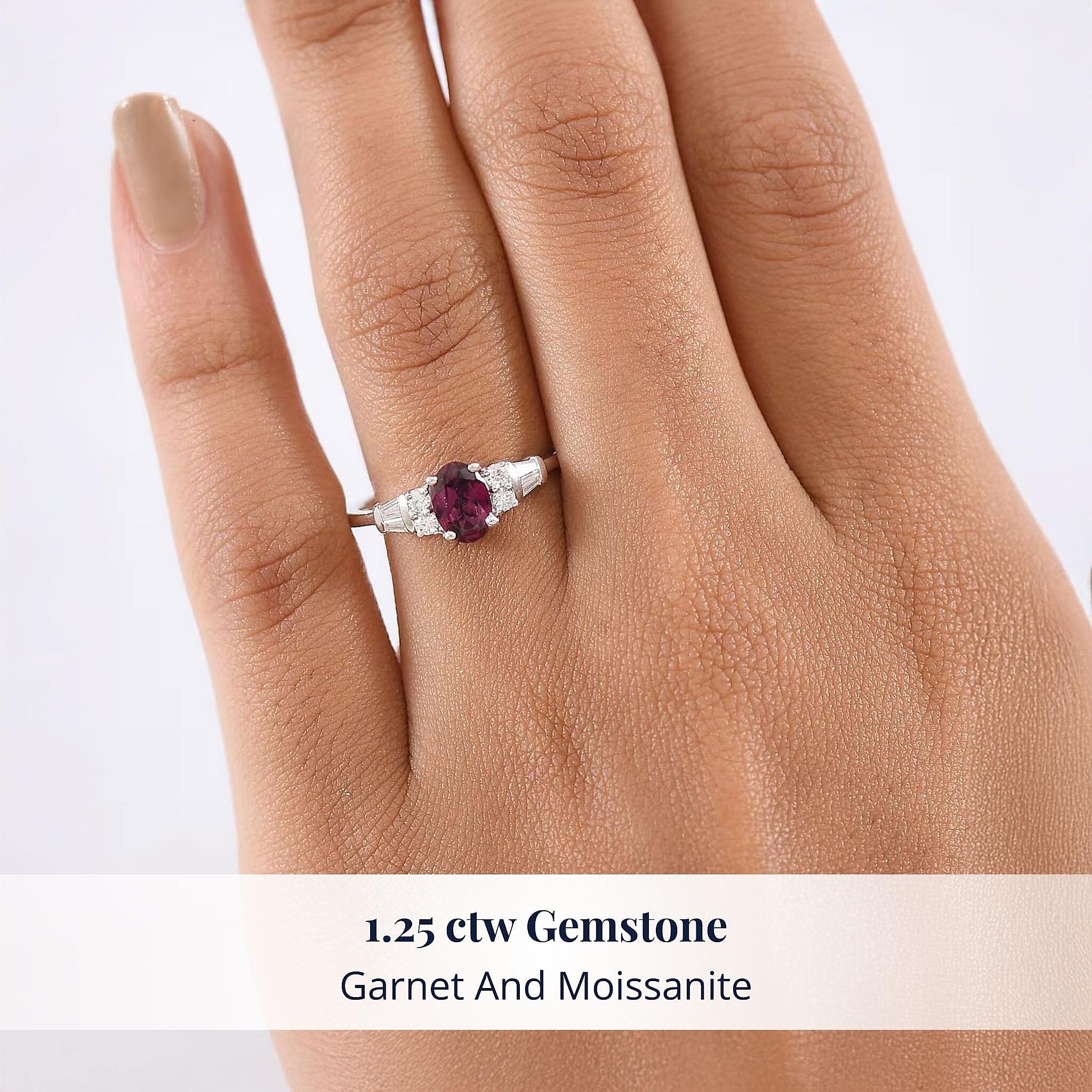 D'Joy Radiant Ember Garnet and Moissanite 1.25 ctw Ring in Rhodium Over Sterling Silver (Size 6.0)