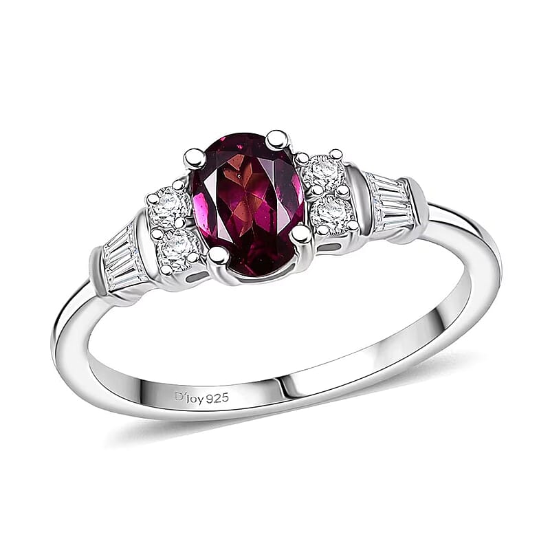 D'Joy Radiant Ember Garnet and Moissanite 1.25 ctw Ring in Rhodium Over Sterling Silver (Size 7.0)