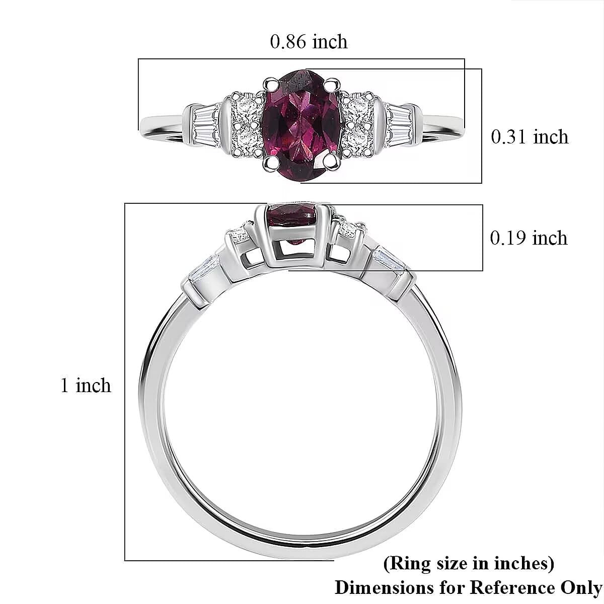 D'Joy Radiant Ember Garnet and Moissanite 1.25 ctw Ring in Rhodium Over Sterling Silver (Size 7.0) image number 5