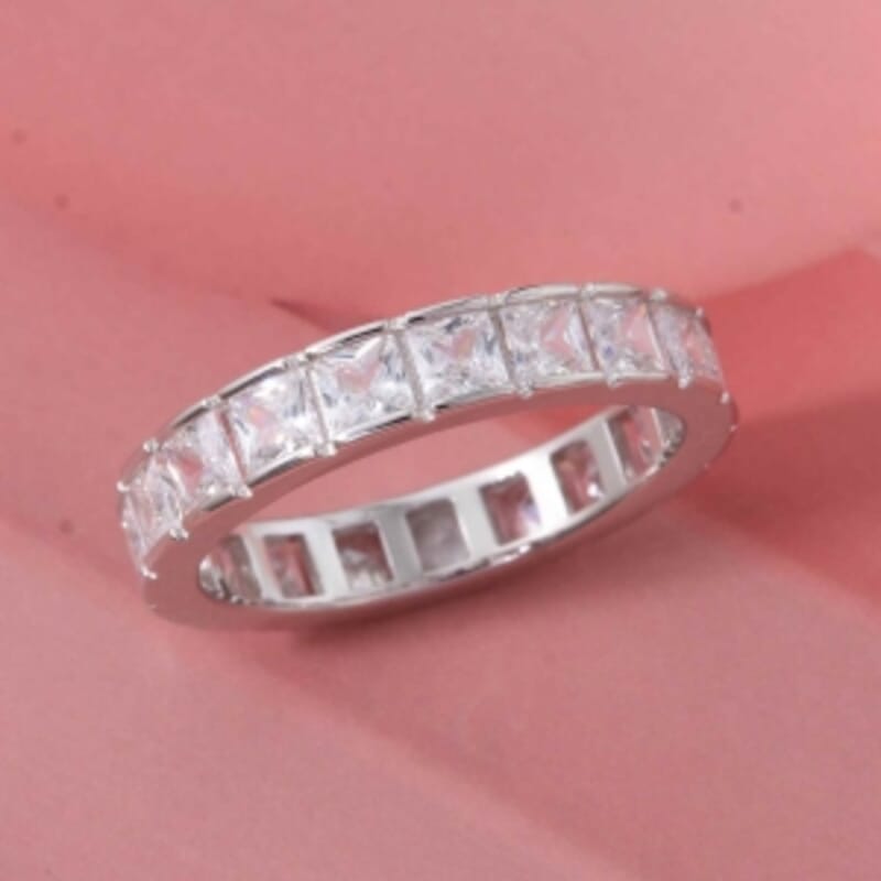Simulated Diamond 1.95 ctw Ring in Rhodium Over Sterling Silver (Size 6.5)