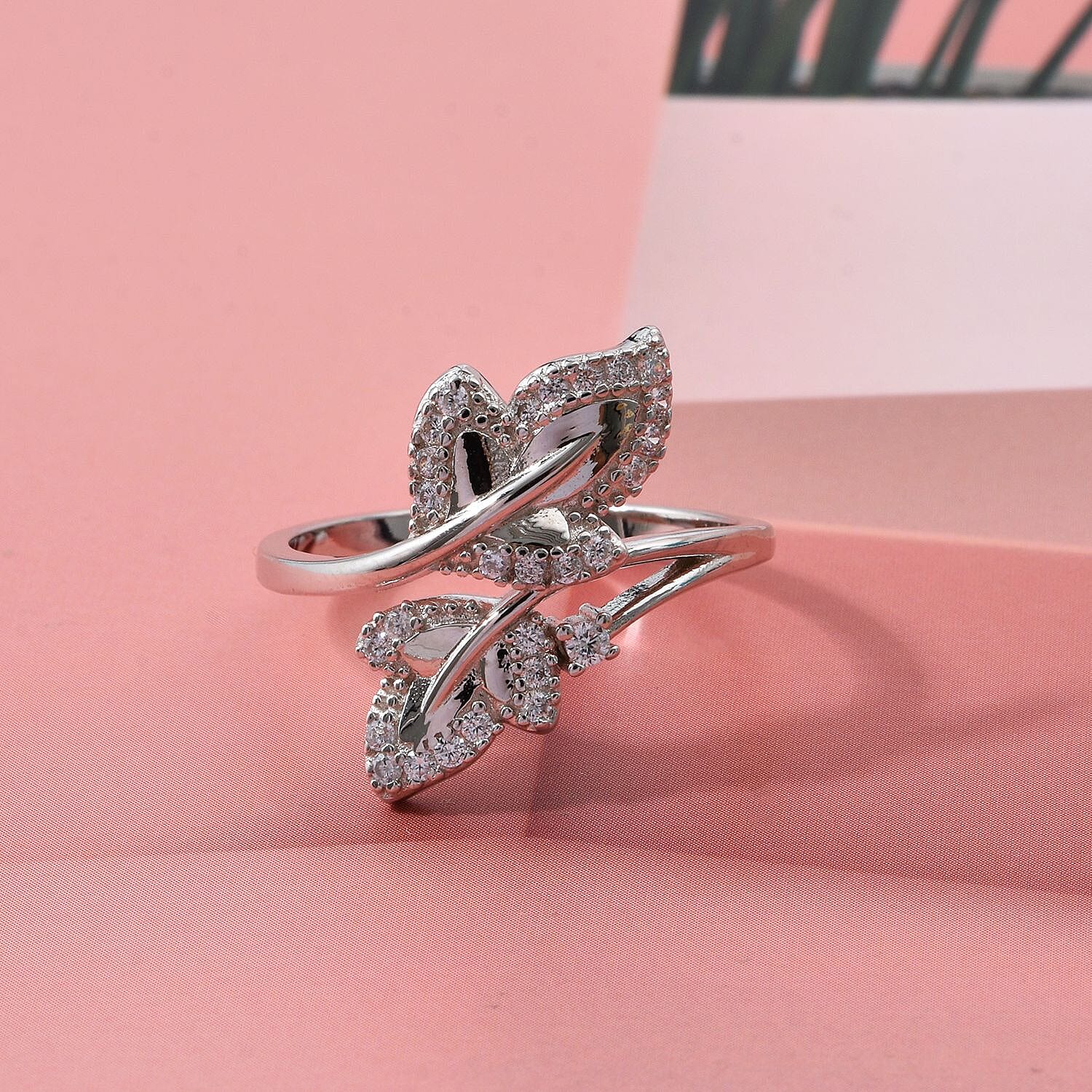 Simulated Diamond 0.65 ctw Ring in Rhodium Over Sterling Silver (Size 8)