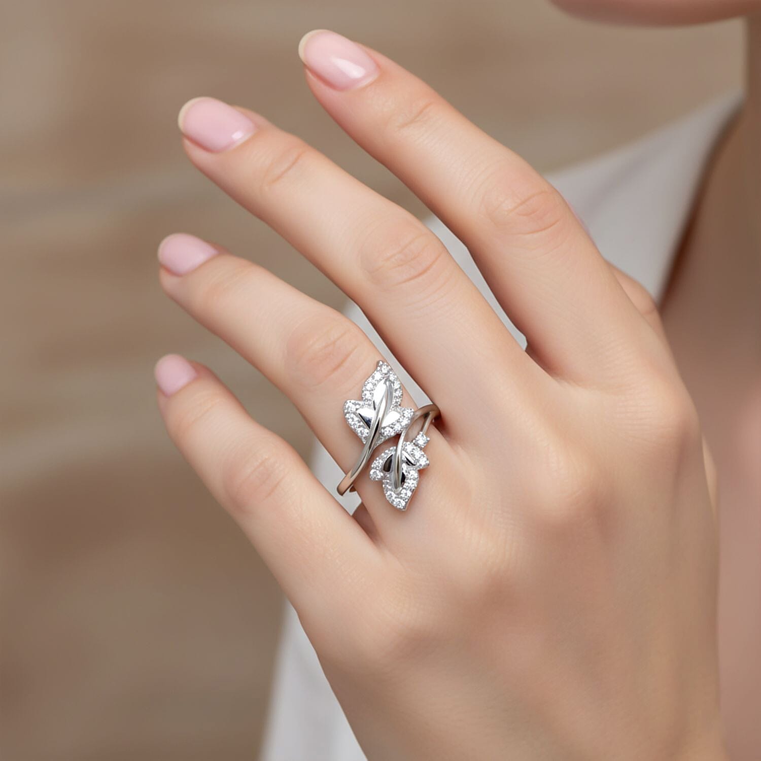 Simulated Diamond 0.65 ctw Ring in Rhodium Over Sterling Silver (Size 8)