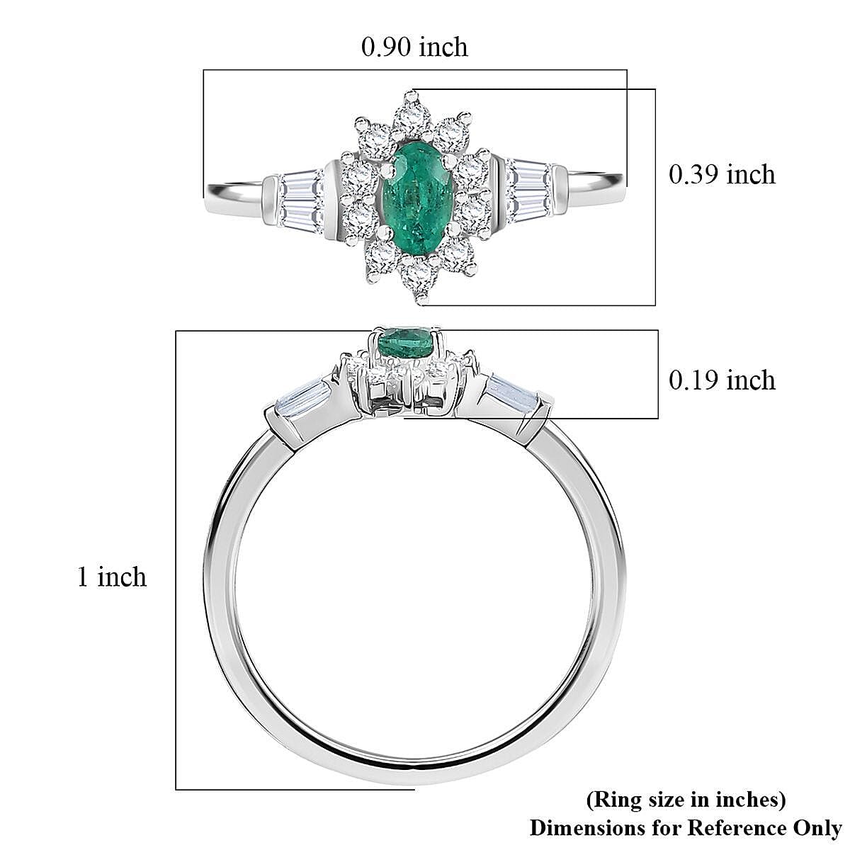 D'Joy AAA Kagem Zambian Emerald and White Zircon 0.70 ctw Regal Blossom Ring in Rhodium Over Sterling Silver (Size 8.0) image number 5
