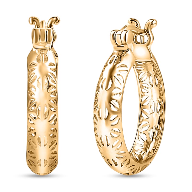 Luxoro 10K Yellow Gold Textured Hoop Earrings (2.50 Grams)