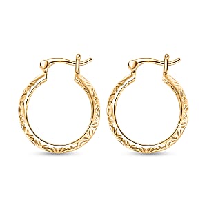 Luxoro 10K Yellow Gold Textured Hoop Earrings (2.50 Grams)