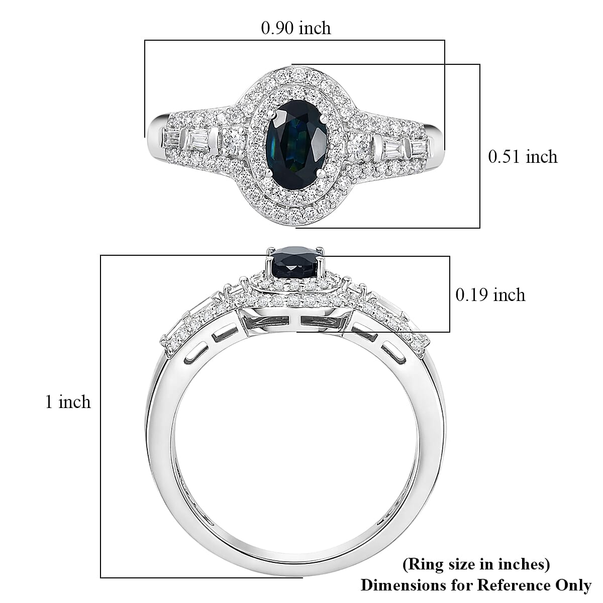 D'Joy AAA Monte Belo Indicolite and Moissanite 1.10 ctw Regal Blue Halo Ring in Rhodium Over Sterling Silver (Size 5.0) image number 5