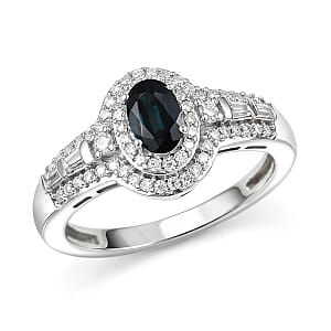 D'Joy AAA Monte Belo Indicolite and Moissanite 1.10 ctw Regal Blue Halo Ring in Rhodium Over Sterling Silver (Size 6.0)
