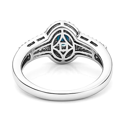D'Joy AAA Monte Belo Indicolite and Moissanite 1.10 ctw Regal Blue Halo Ring in Rhodium Over Sterling Silver (Size 7.0)