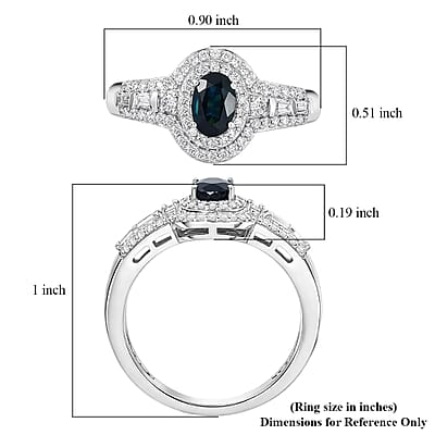 D'Joy AAA Monte Belo Indicolite and Moissanite 1.10 ctw Regal Blue Halo Ring in Rhodium Over Sterling Silver (Size 7.0)