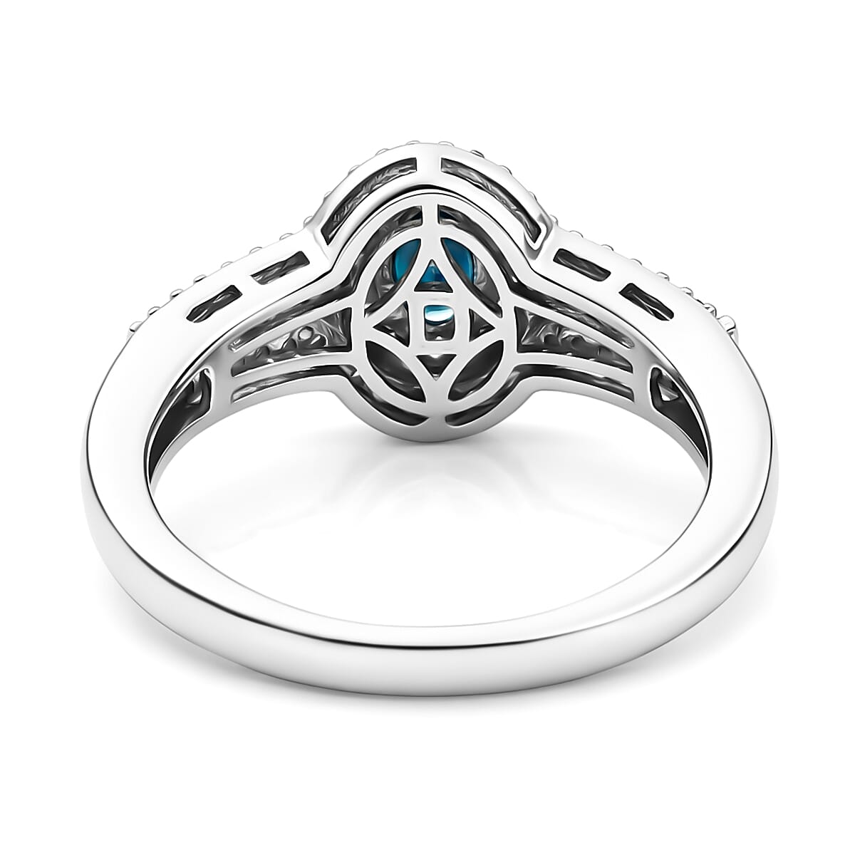 D'Joy AAA Monte Belo Indicolite and Moissanite 1.10 ctw Regal Blue Halo Ring in Rhodium Over Sterling Silver (Size 8.0) image number 4