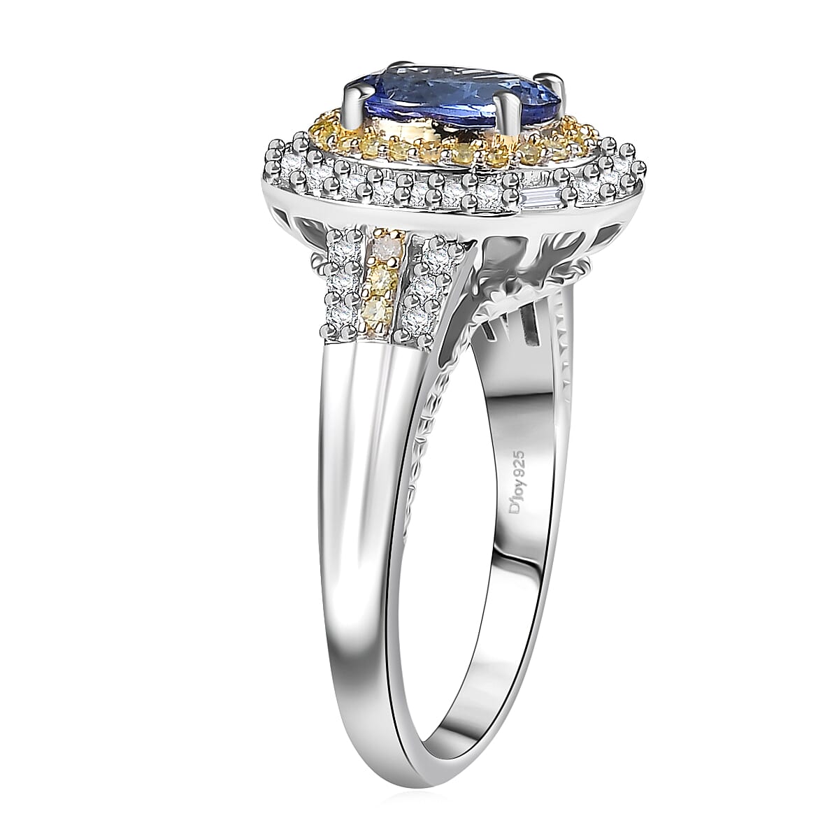 D'Joy Premium Tanzanite, Natural Yellow, White Diamond Ring in Rhodium Over Sterling Silver 1.60 ctw (Size 5.0) image number 3