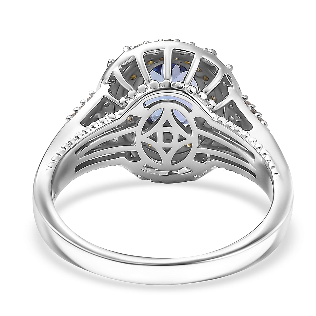 D'Joy Premium Tanzanite, Natural Yellow, White Diamond Ring in Rhodium Over Sterling Silver 1.60 ctw (Size 9.0) image number 4