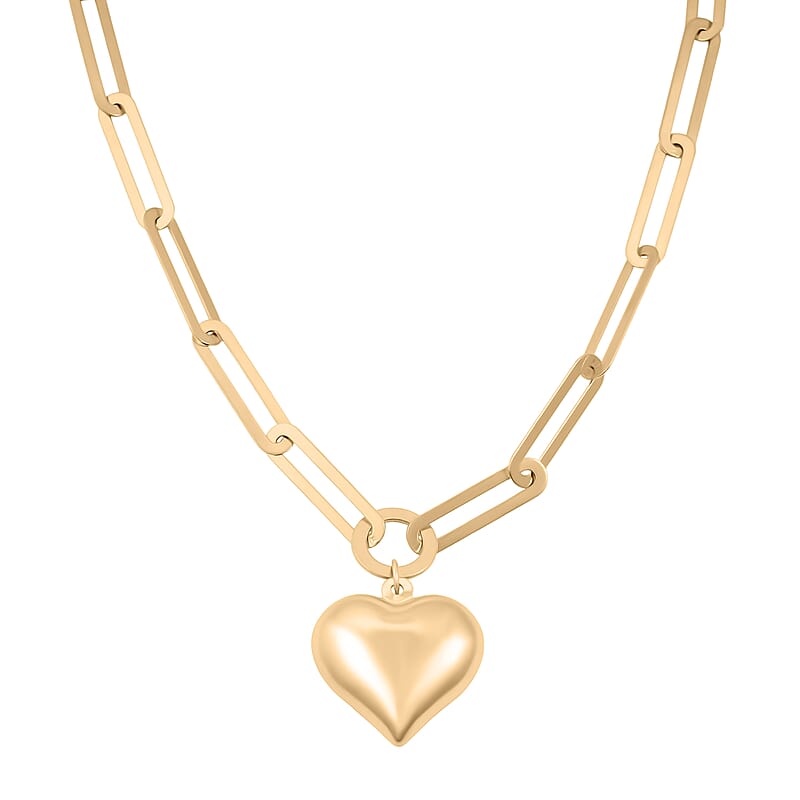 Heart Pendant with Paper Clip Chain Necklace in 10K Yellow Gold 8 Grams 18 Inches