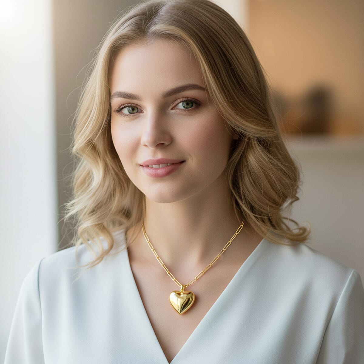 Heart Pendant with Paper Clip Chain Necklace in 10K Yellow Gold 8 Grams 18 Inches image number 2