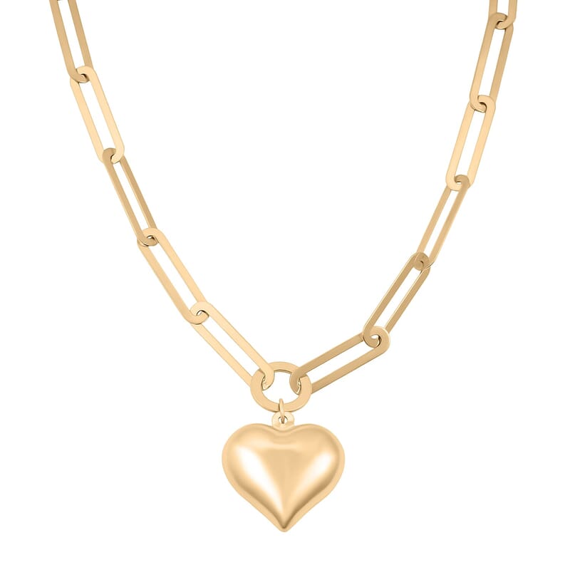 Heart Pendant with Paper Clip Chain Necklace in 10K Yellow Gold 8.5 Grams 20 Inches