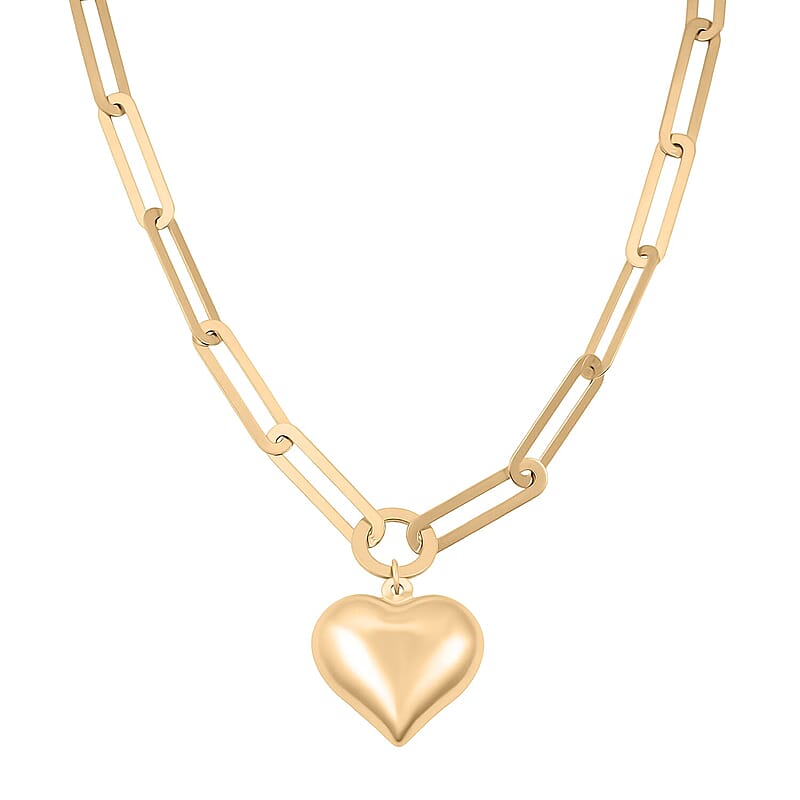 Heart Pendant with Paper Clip Chain Necklace in 10K Yellow Gold 8.5 Grams 20 Inches