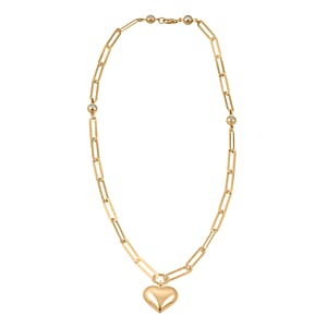 Heart Pendant with Paper Clip Chain Necklace in 10K Yellow Gold 8.5 Grams 20 Inches
