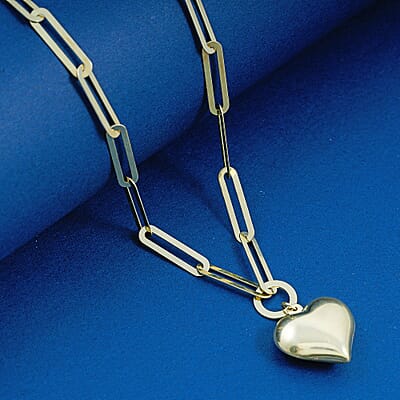 Heart Pendant with Paper Clip Chain Necklace in 10K Yellow Gold 8.5 Grams 20 Inches