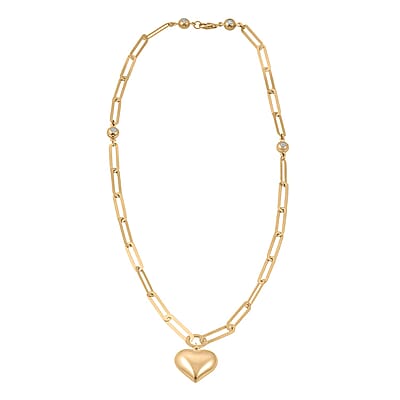 Heart Pendant with Paper Clip Chain Necklace in 10K Yellow Gold 8.5 Grams 20 Inches