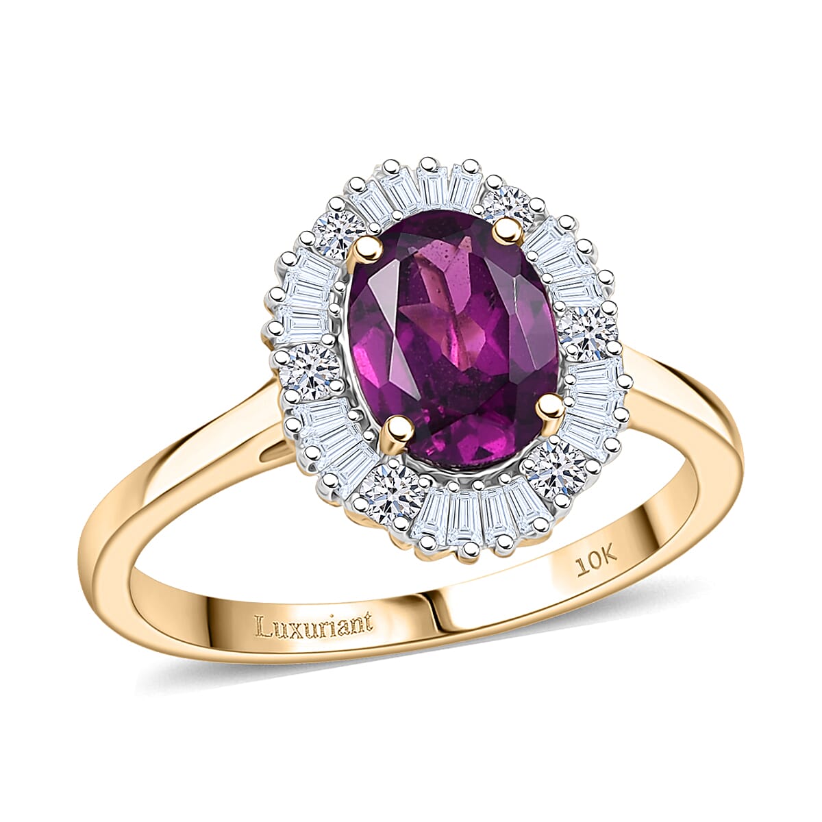 Certified & Appraised AAA Radiant Ember Garnet and G-H SI Luxuriant Lab Grown Diamond 1.80 ctw Ring in 10K Yellow Gold (Size 10.0) image number 0