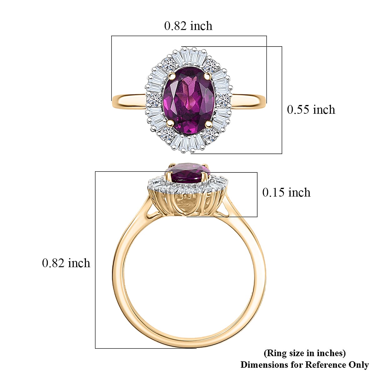 Certified & Appraised AAA Radiant Ember Garnet and G-H SI Luxuriant Lab Grown Diamond 1.80 ctw Ring in 10K Yellow Gold (Size 10.0) image number 5