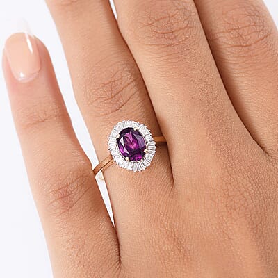 Host Pick Certified & Appraised 10K Yellow Gold AAA Radiant Ember Garnet, Luxuriant Lab Grown Diamond (G-H, SI) Ring (Size 11.0) 1.80 ctw