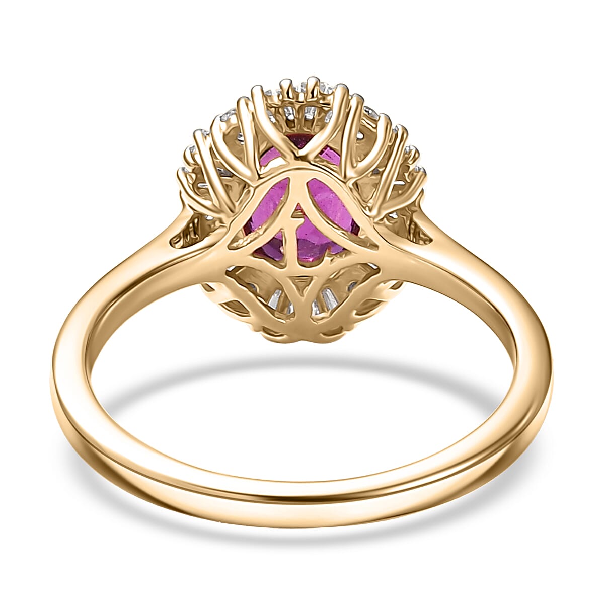 Certified & Appraised AAA Radiant Ember Garnet and G-H SI Luxuriant Lab Grown Diamond 1.80 ctw Ring in 10K Yellow Gold (Size 6.0) image number 4