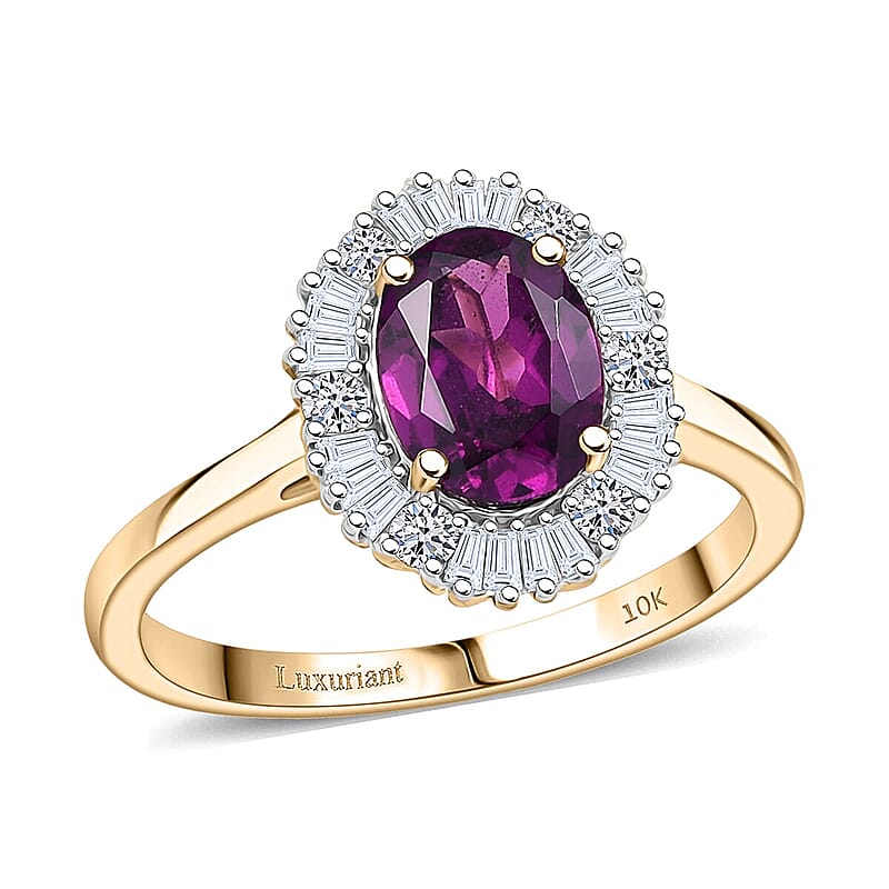 Certified & Appraised AAA Radiant Ember Garnet and G-H SI Luxuriant Lab Grown Diamond 1.80 ctw Ring in 10K Yellow Gold (Size 7.0)