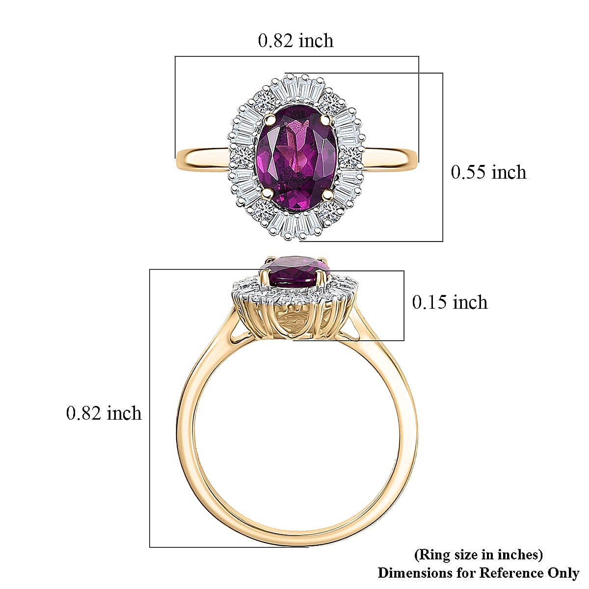 Certified & Appraised AAA Radiant Ember Garnet and G-H SI Luxuriant Lab Grown Diamond 1.80 ctw Ring in 10K Yellow Gold (Size 7.0) image number 5