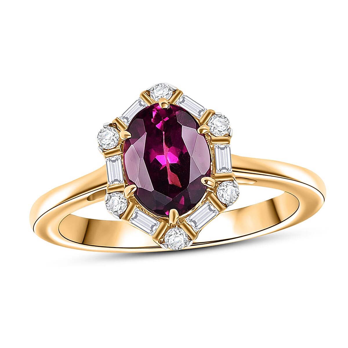 Certified & Appraised AAA Radiant Ember Garnet and Luxuriant Lab Grown Diamond G-H SI 1.65 ctw Ring in 10K Yellow Gold (Size 10.0) image number 0