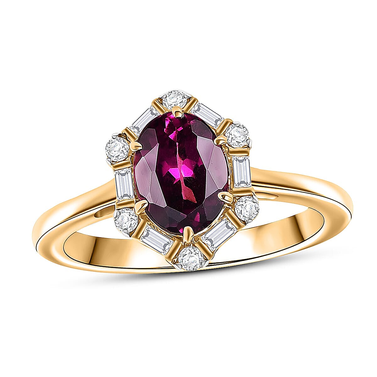 Certified & Appraised 10K Yellow Gold AAA Radiant Ember Garnet, Luxuriant Lab Grown Diamond (G-H, SI) Ring (Size 10.0) 1.65 ctw