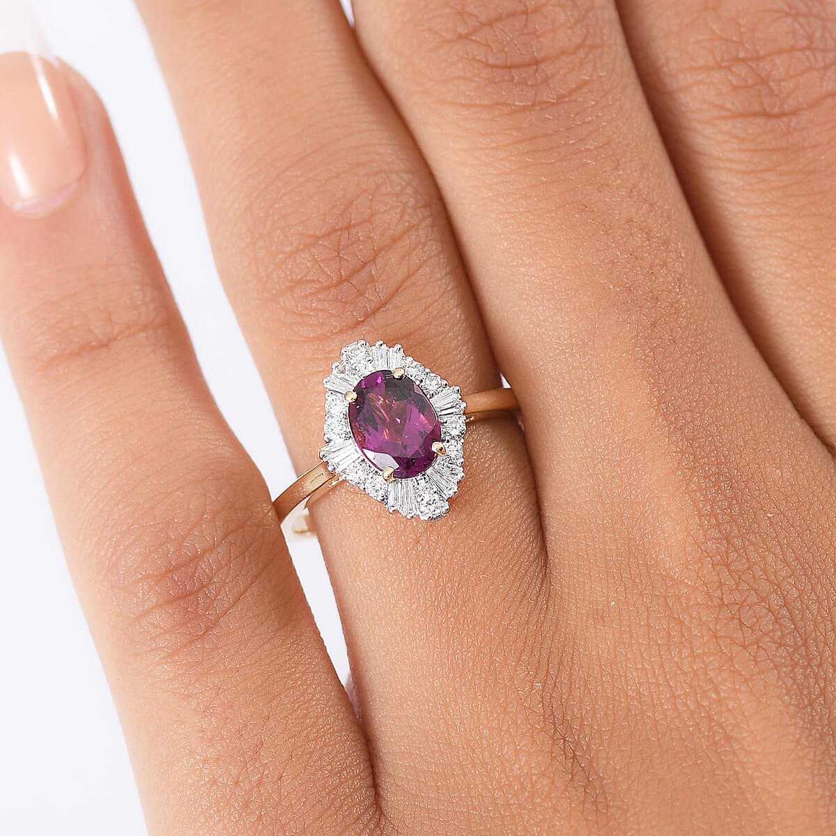 Certified AAA Radiant Ember Garnet, Lab Grown Diamond Ring in 10K Yellow Gold 1.83 ctw (Size 6.0) image number 2