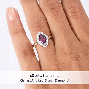 Certified & Appraised AAA Radiant Ember Garnet, Lab Grown Diamond Ring in 10K Yellow Gold 1.83 ctw (Size 7.0)