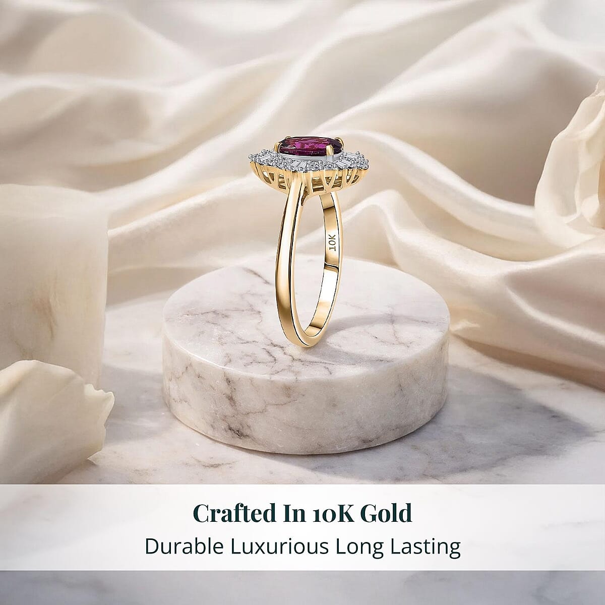 Certified & Appraised AAA Radiant Ember Garnet, Lab Grown Diamond Ring in 10K Yellow Gold 1.83 ctw (Size 8.0) image number 2