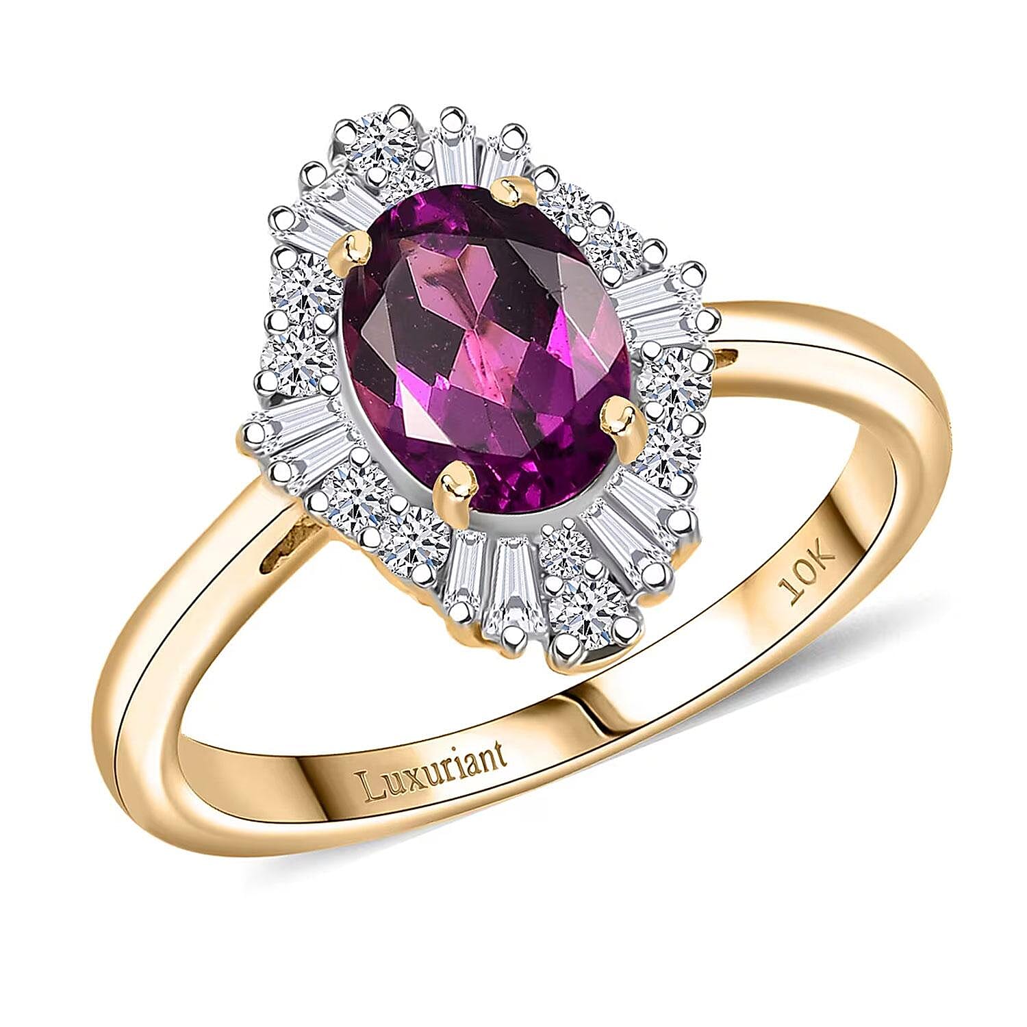 Certified & Appraised 10K Yellow Gold AAA Radiant Ember Garnet, Luxuriant Lab Grown Diamond (G-H, SI) Ring (Size 10.0) 1.83 ctw