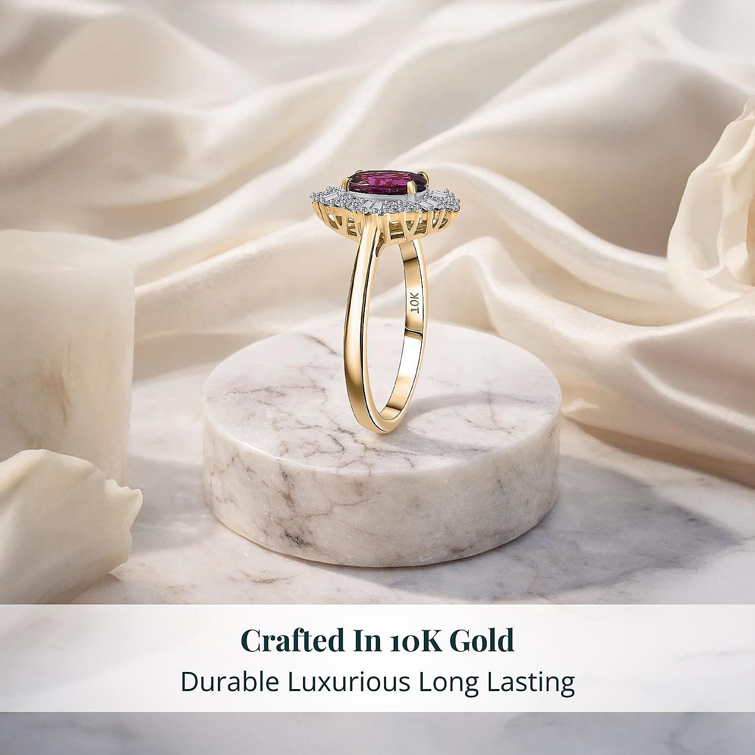 Certified & Appraised AAA Radiant Ember Garnet and Luxuriant Lab Grown Diamond G-H SI 1.85 ctw Ring in 10K Yellow Gold (Size 9.0)