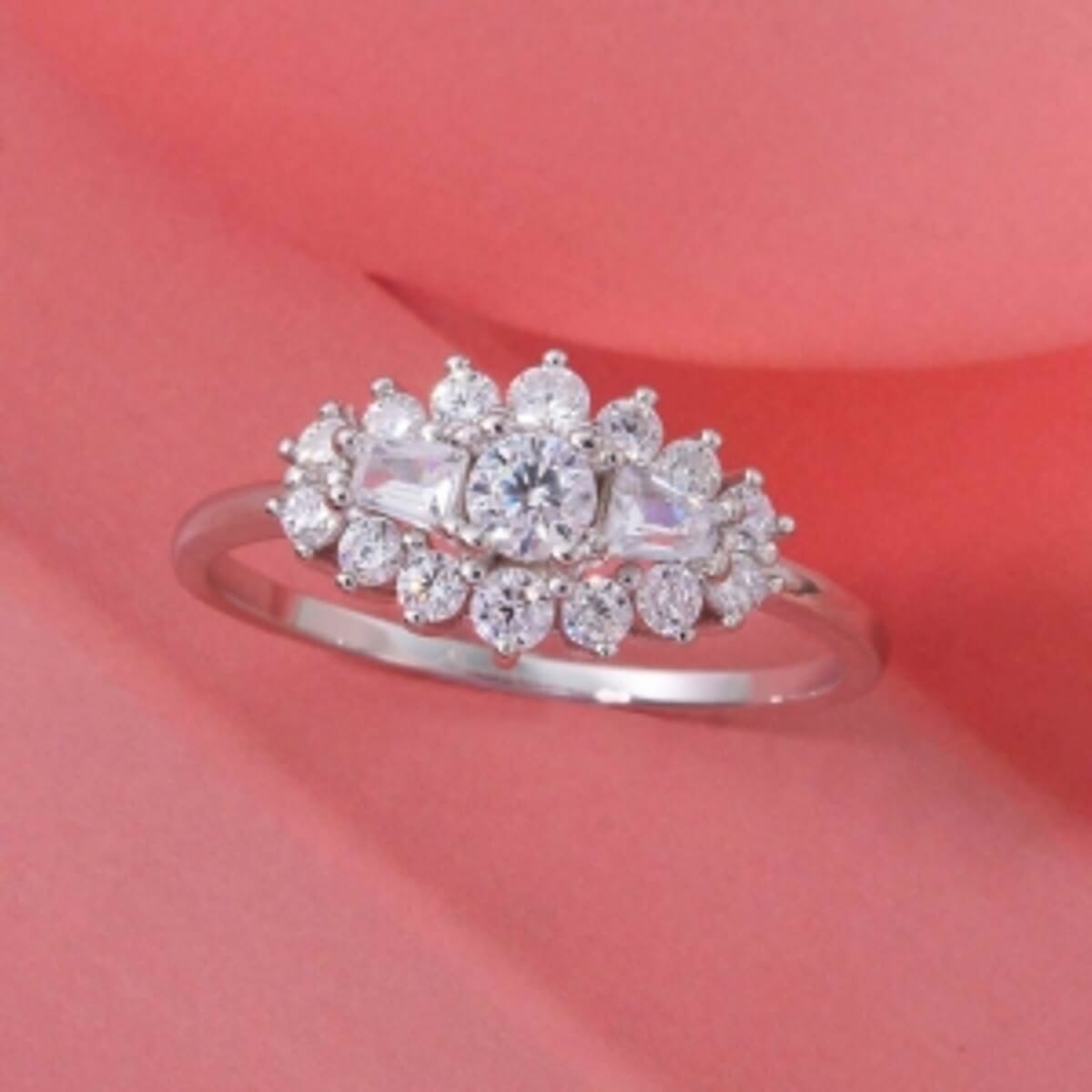 Simulated Diamond Ring in Rhodium Over Sterling Silver (Size 8) image number 1