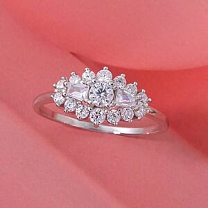 Simulated Diamond Ring in Rhodium Over Sterling Silver (Size 8)