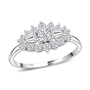 Simulated Diamond Ring in Rhodium Over Sterling Silver (Size 8)