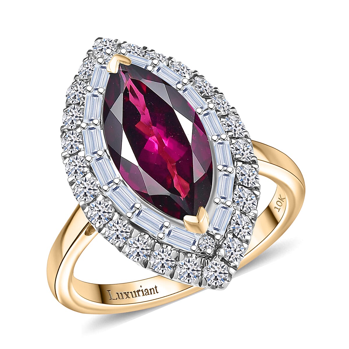 Certified & Appraised AAA Radiant Ember Garnet and Luxuriant Lab Grown Diamond G-H SI 3.63 ctw Ring in 10K Yellow Gold (Size 10.0) image number 0