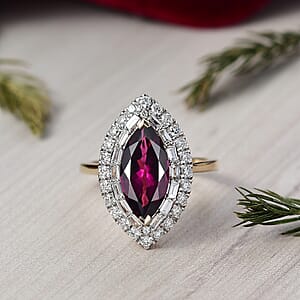 Certified & Appraised AAA Radiant Ember Garnet and Luxuriant Lab Grown Diamond G-H SI 3.63 ctw Ring in 10K Yellow Gold (Size 10.0)