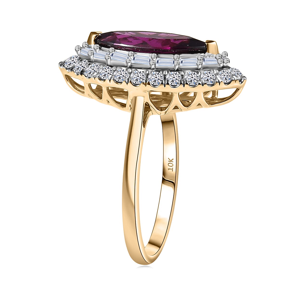 Certified & Appraised AAA Radiant Ember Garnet and Luxuriant Lab Grown Diamond G-H SI 3.63 ctw Ring in 10K Yellow Gold (Size 10.0) image number 3