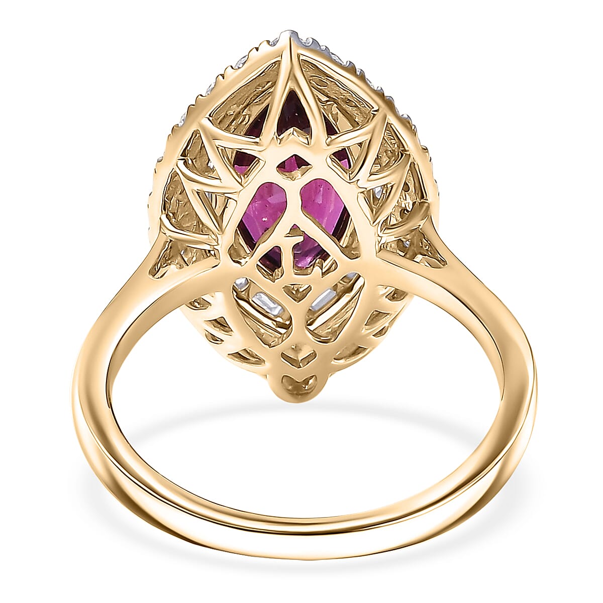 Certified & Appraised AAA Radiant Ember Garnet and Luxuriant Lab Grown Diamond G-H SI 3.63 ctw Ring in 10K Yellow Gold (Size 10.0) image number 4