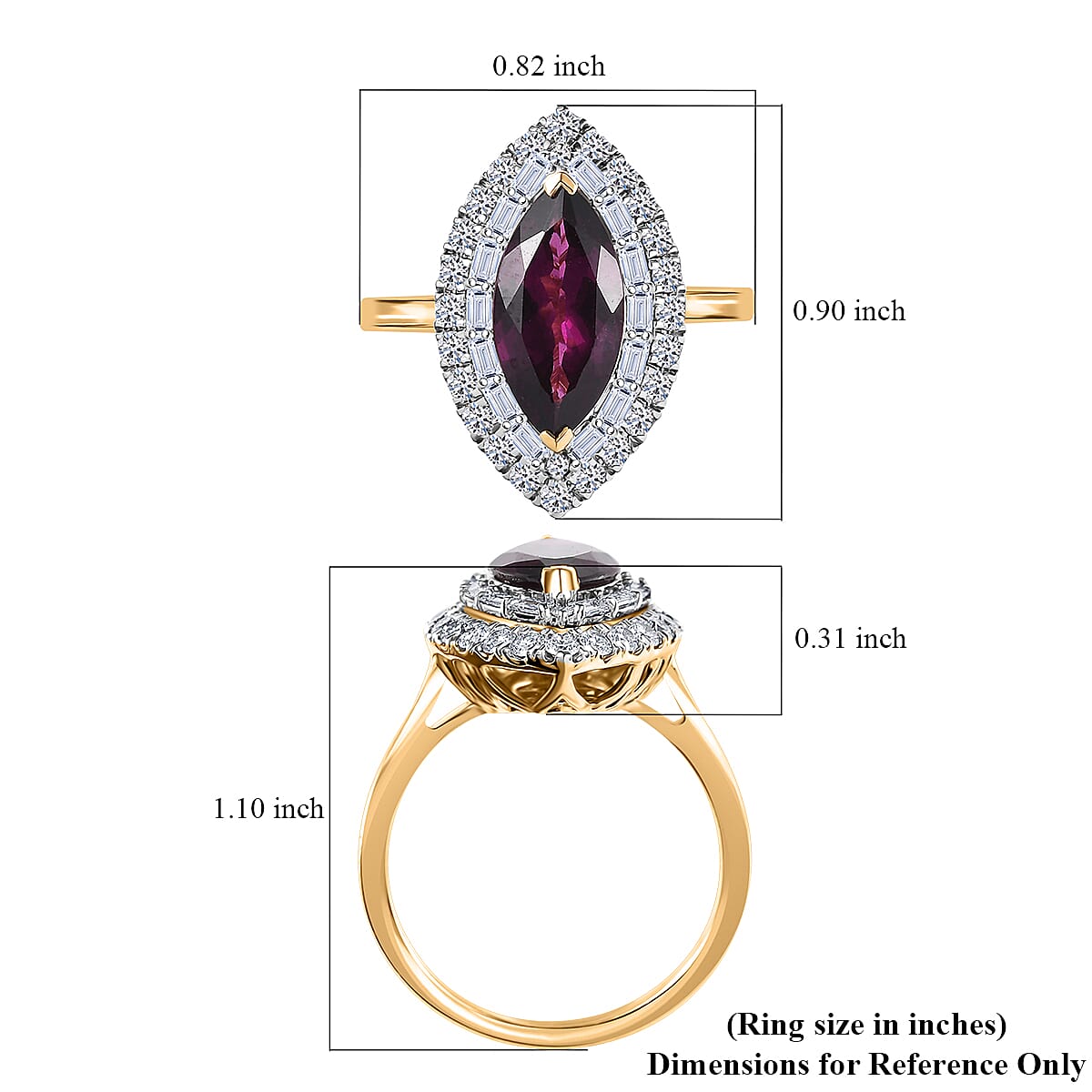 Certified & Appraised AAA Radiant Ember Garnet and Luxuriant Lab Grown Diamond G-H SI 3.63 ctw Ring in 10K Yellow Gold (Size 10.0) image number 5