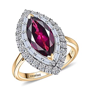 Certified & Appraised AAA Radiant Ember Garnet and Luxuriant Lab Grown Diamond G-H SI 3.63 ctw Ring in 10K Yellow Gold (Size 7.0)