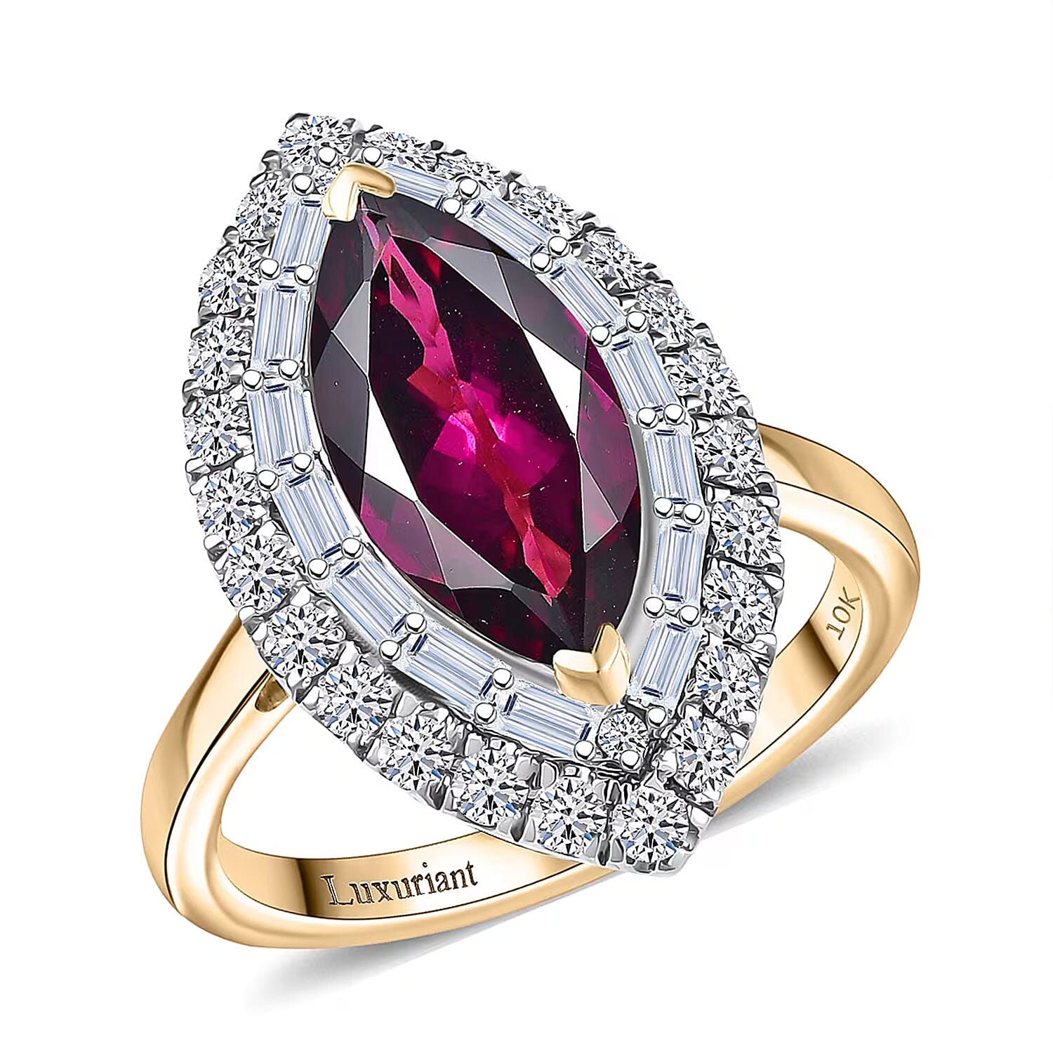 Certified & Appraised 10K Yellow Gold AAA Radiant Ember Garnet, Luxuriant Lab Grown Diamond (G-H, SI) Ring